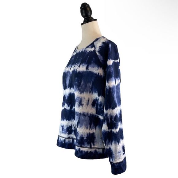 MICHAEL KORS Women’s Navy White Tie Dye Pullover Long Sleeve Crewneck Top Sz MD - Picture 2 of 14